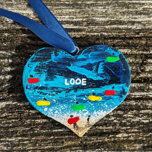 Hand Painted Wooden Flat Heart - Looe