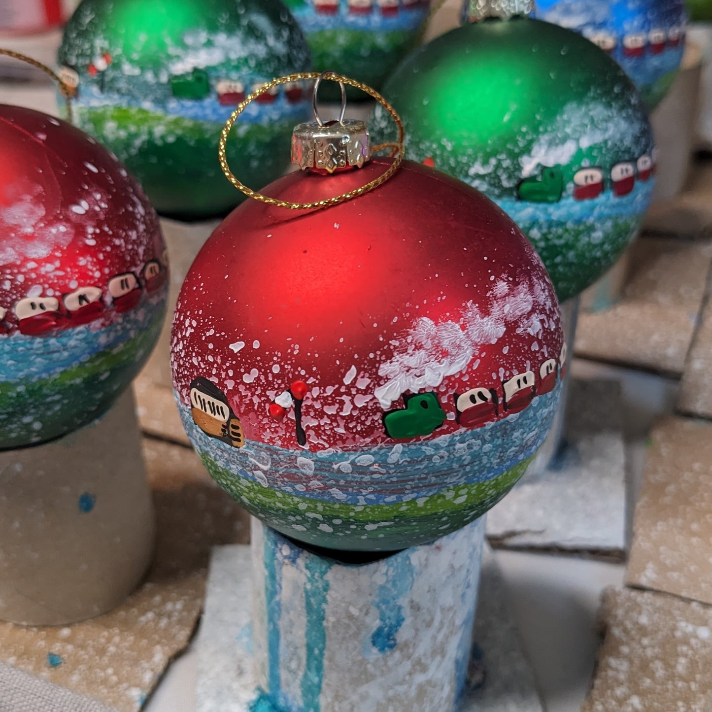 Hand Painted Bauble - Steam Railway - Red - Customise Text