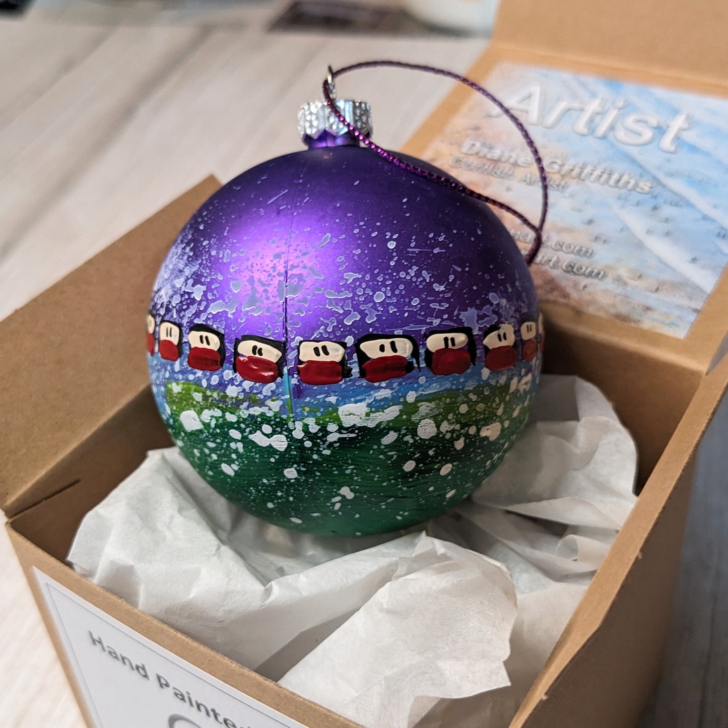 Hand Painted Bauble - Steam Railway - Purple - Customise Text