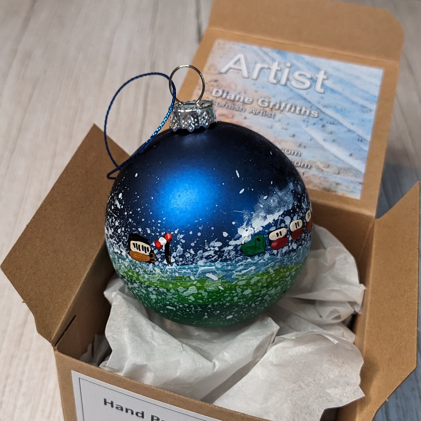 Hand Painted Bauble - Steam Railway - Dark Blue - Customise Text