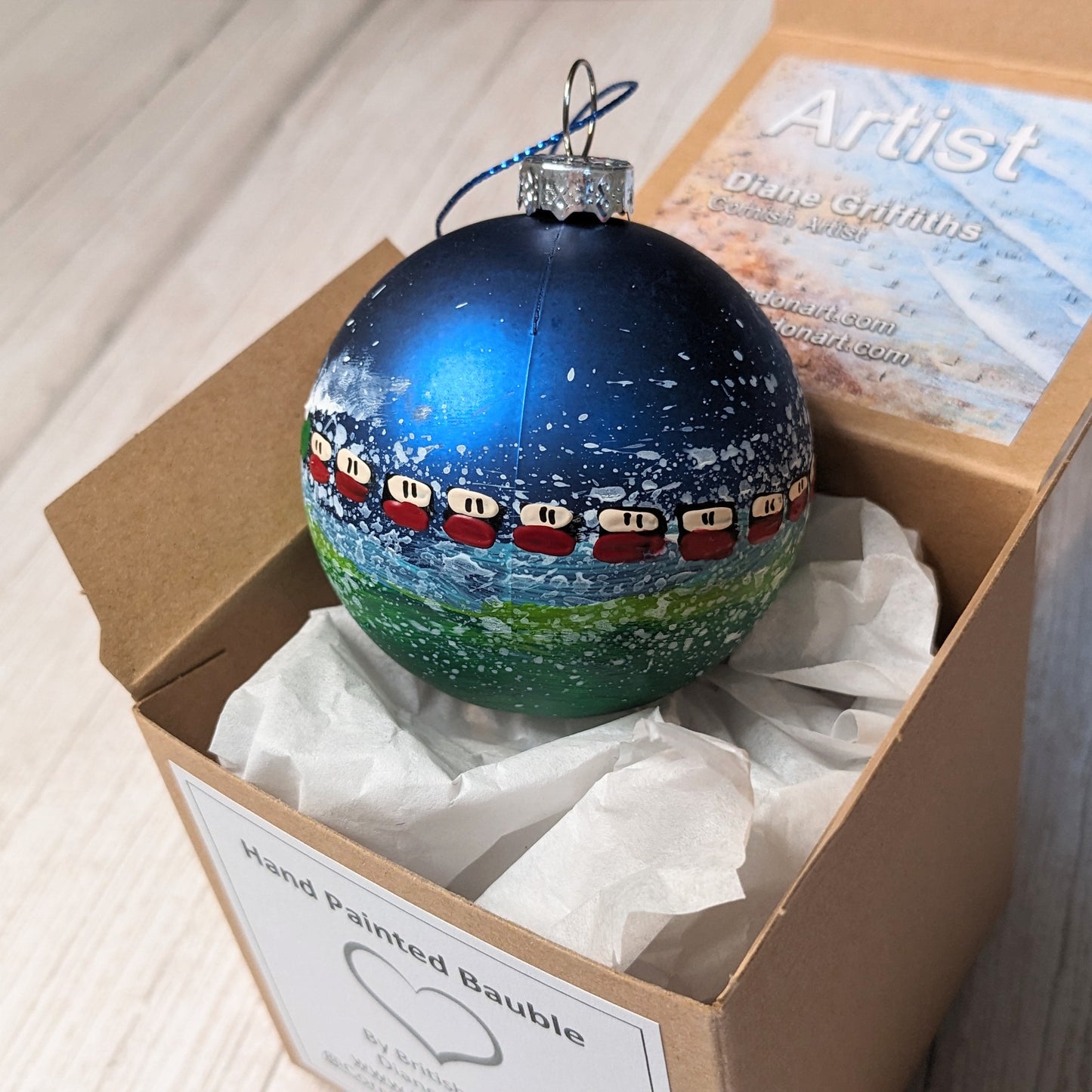 Hand Painted Bauble - Steam Railway - Dark Blue - Customise Text